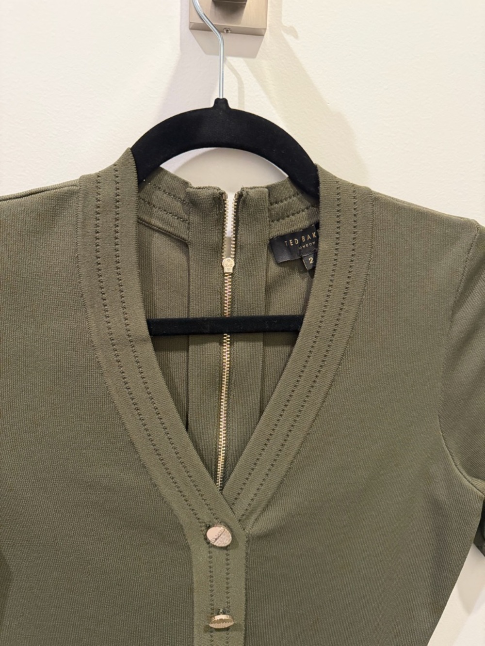 Ted Baker London Olive Green Knit Fit & Flare Mini Dress - Picture 3 of 5